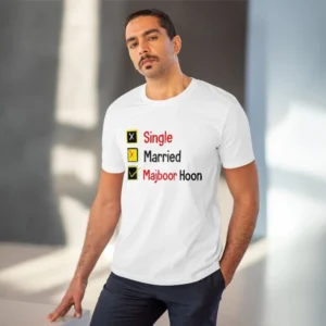 Men's PC Cotton Single Married Majbur Printed T Shirt (Color: White, Thread Count: 180GSM) - Image 6