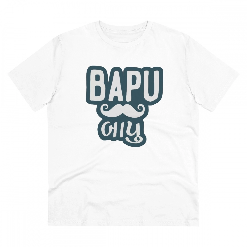 Men's PC Cotton Baapu Printed T Shirt (Color: White, Thread Count: 180GSM)