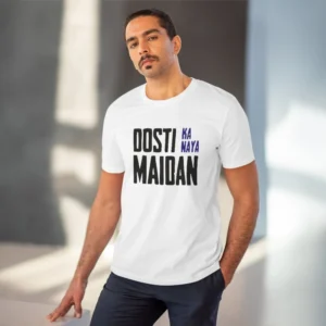 Men's PC Cotton Dosti Ka Naya Maidan Printed T Shirt (Color: White, Thread Count: 180GSM) - Image 6