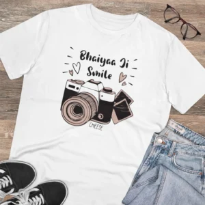 Men's PC Cotton Bhaiya Ji Smile Printed T Shirt (Color: White, Thread Count: 180GSM) - Image 4