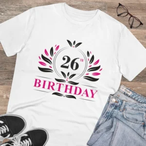 Men's PC Cotton 26th Birthday Printed T Shirt (Color: White, Thread Count: 180GSM) - Image 4