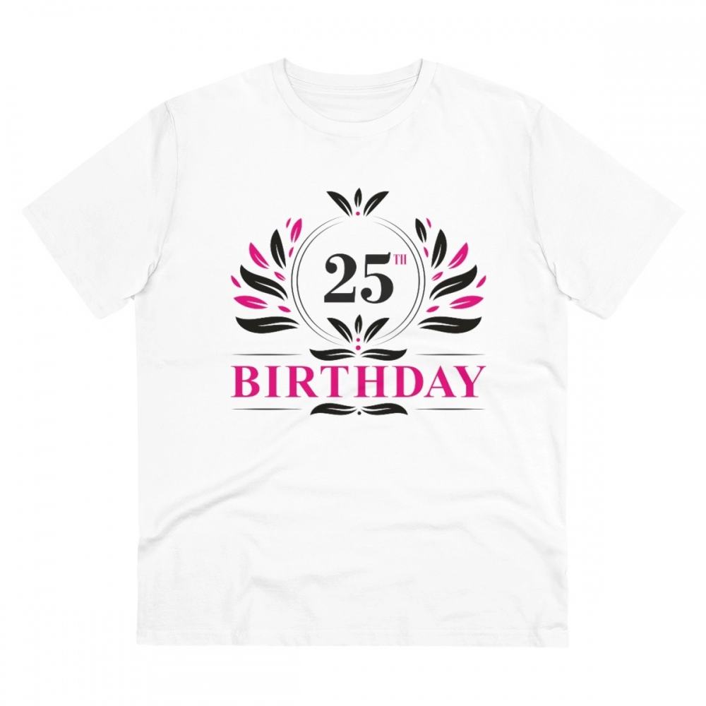 Men's PC Cotton 25th Birthday Printed T Shirt (Color: White, Thread Count: 180GSM)