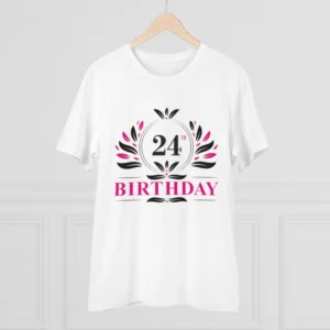 Men's PC Cotton 24th Birthday Printed T Shirt (Color: White, Thread Count: 180GSM) - Image 3