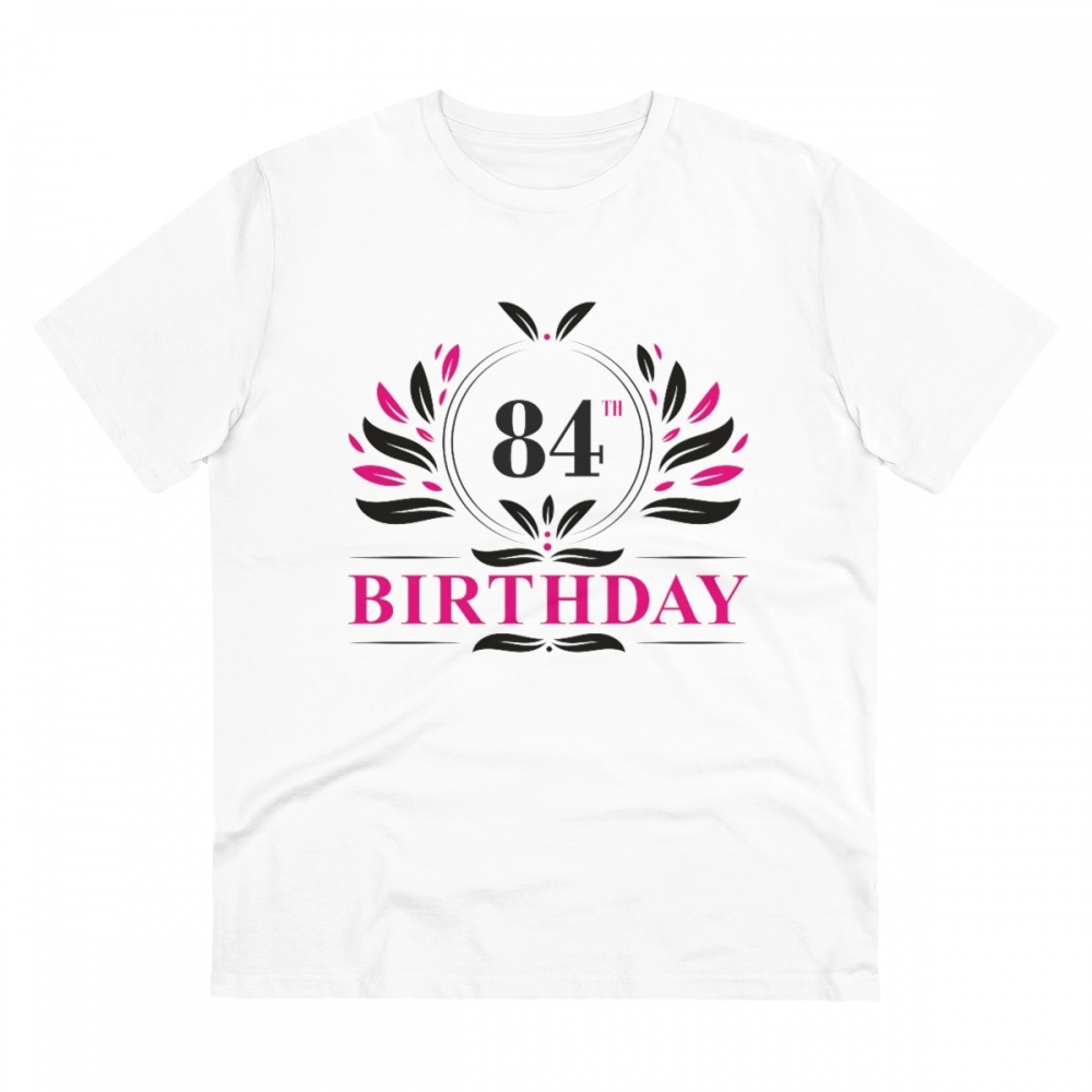 Men's PC Cotton 84th Birthday Printed T Shirt (Color: White, Thread Count: 180GSM)