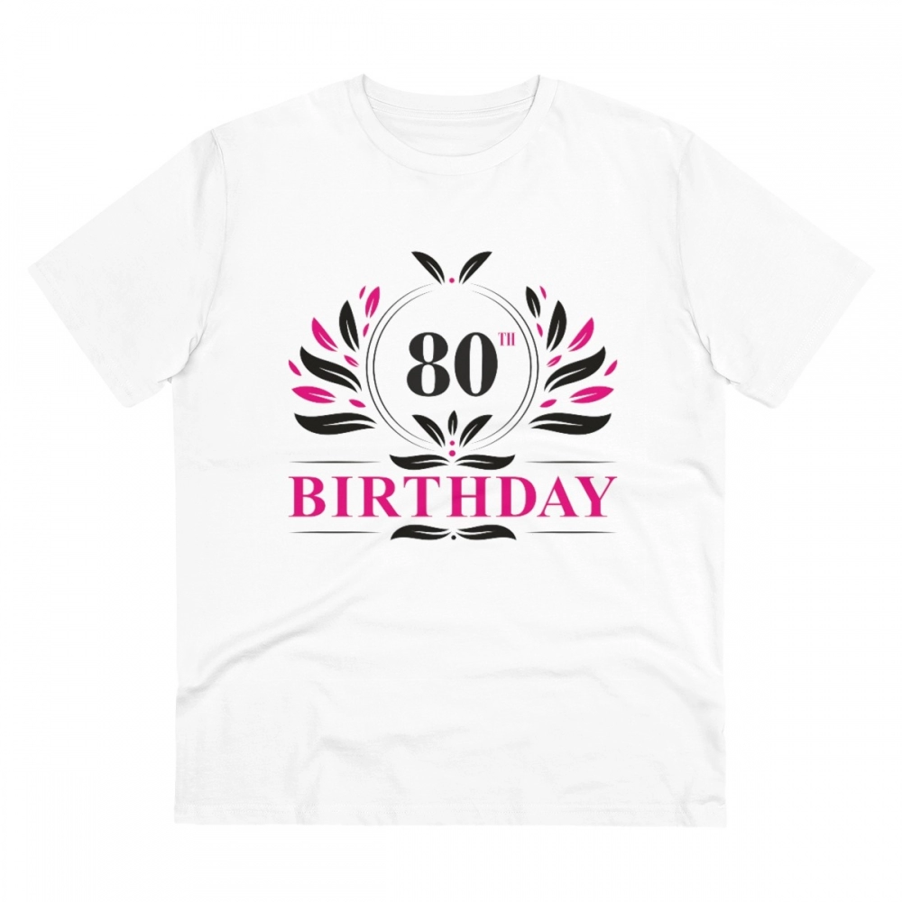Men's PC Cotton 80th Birthday Printed T Shirt (Color: White, Thread Count: 180GSM)