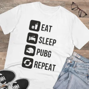 Men's PC Cotton Eat Sleep Pubg Repeat Printed T Shirt (Color: White, Thread Count: 180GSM) - Image 4