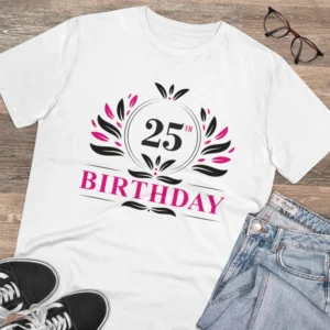 Men's PC Cotton 25th Birthday Printed T Shirt (Color: White, Thread Count: 180GSM) - Image 4