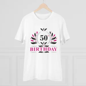 Men's PC Cotton 50th Birthday Printed T Shirt (Color: White, Thread Count: 180GSM) - Image 3