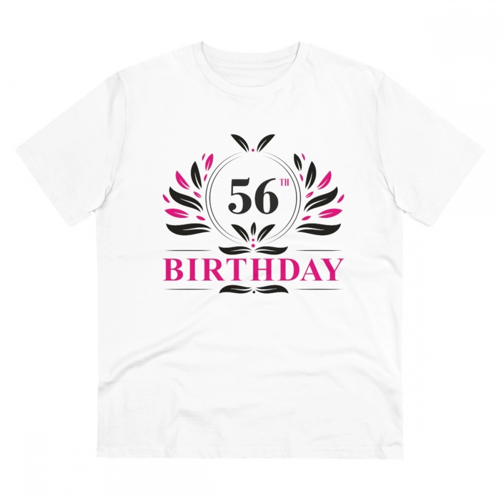 Men's PC Cotton 56th Birthday Printed T Shirt (Color: White, Thread Count: 180GSM)