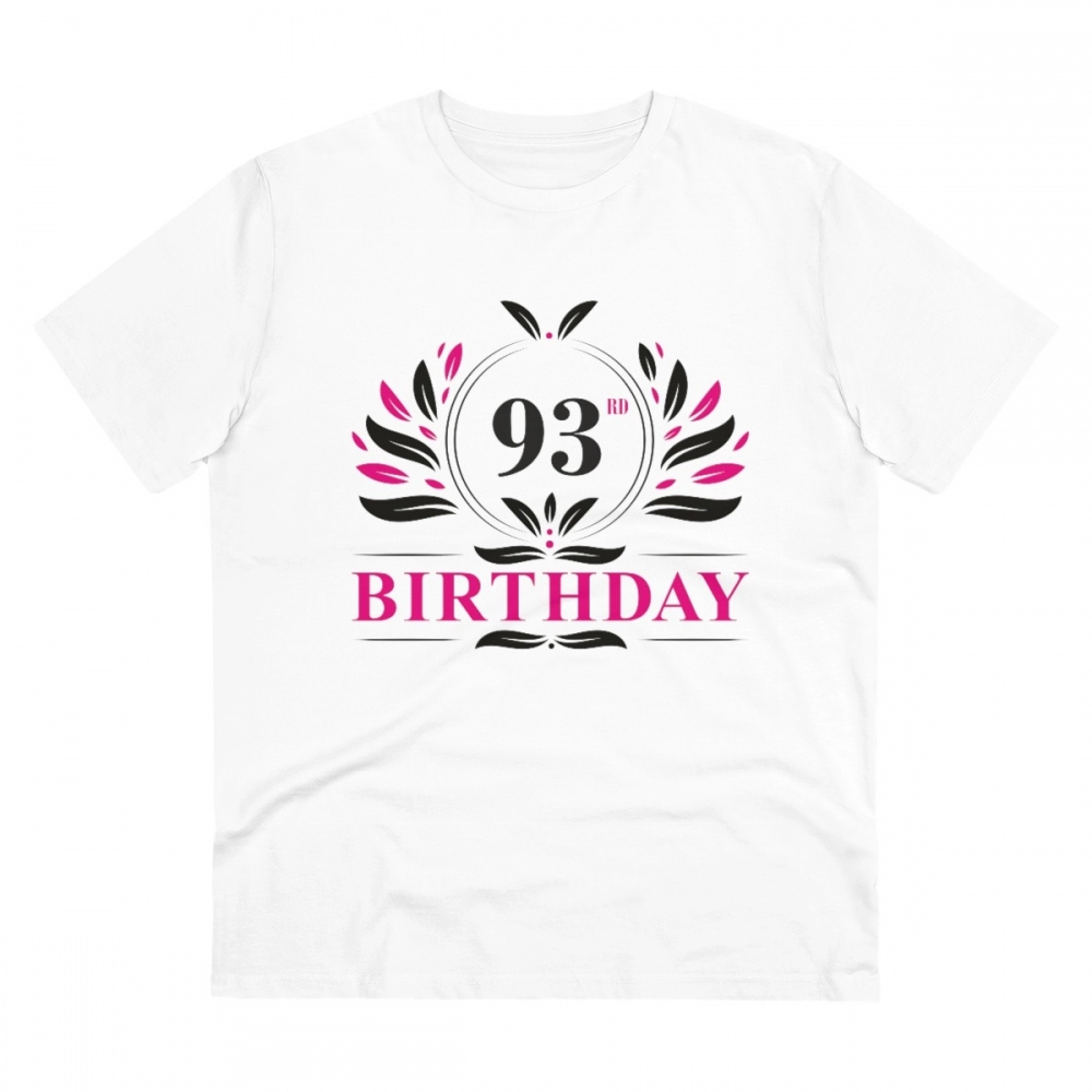 Men's PC Cotton 93rd Birthday Printed T Shirt (Color: White, Thread Count: 180GSM)