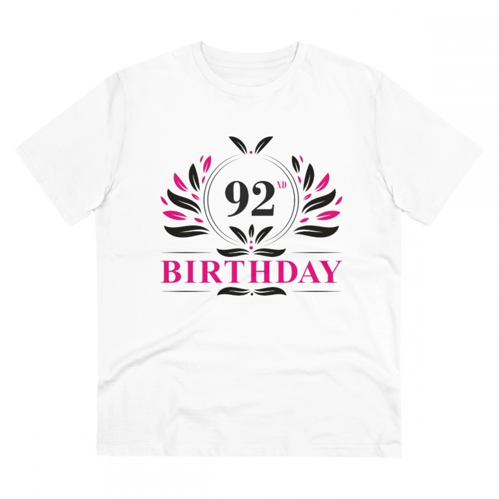 Men's PC Cotton 92nd Birthday Printed T Shirt (Color: White, Thread Count: 180GSM)