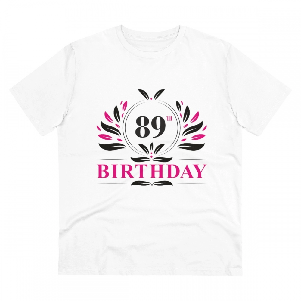 Men's PC Cotton 89th Birthday Printed T Shirt (Color: White, Thread Count: 180GSM)