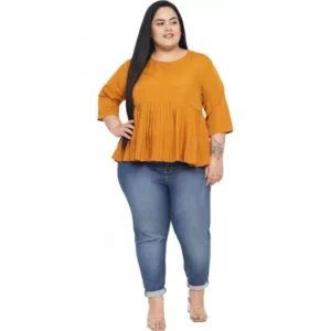 Women's Casual Solid Yellow Top (Color:Yellow, Material:Polyester) - Image 3