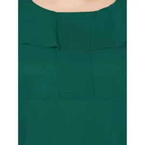 Women's Fit And Flare Green Dress (Color:Green, Material:Polyester) - Image 3