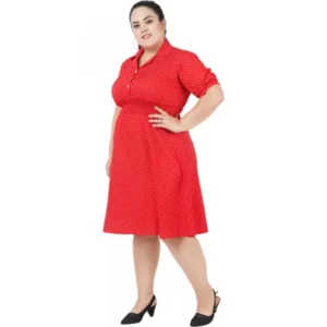 Women's Cinched Waist Red Dress (Color:Red, Material:Poly Crepe) - Image 4