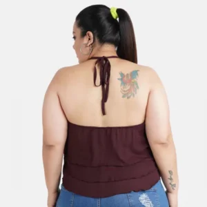 Women's Casual Shoulder Strap Solid Maroon Top (Color:Maroon, Material:Poly Crepe) - Image 3