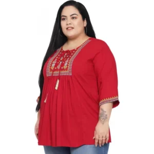 Women's Casual Embroidered Maroon Top (Color:Maroon, Material:Rayon) - Image 4