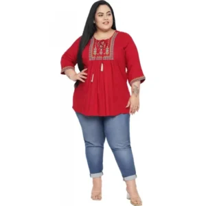 Women's Casual Embroidered Maroon Top (Color:Maroon, Material:Rayon) - Image 6