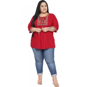 Women's Casual Embroidered Maroon Top (Color:Maroon, Material:Rayon) - Image 2