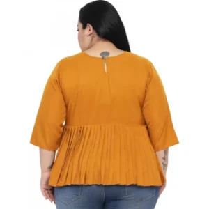Women's Casual Solid Yellow Top (Color:Yellow, Material:Polyester) - Image 2