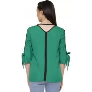 Women's Casual Slit Sleeve Solid Green Top (Color:Green, Material:Poly Crepe) - Image 2