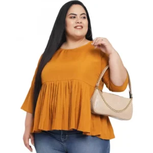 Women's Casual Solid Yellow Top (Color:Yellow, Material:Polyester) - Image 4