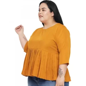 Women's Casual Solid Yellow Top (Color:Yellow, Material:Polyester) - Image 6