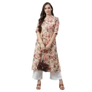 Women's Cotton Printed Floral Print Kurti (Multicolor, Cotton) - Image 2