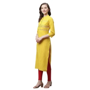 Women's Pure Cotton Printed Straight Kurti (Yellow, Pure Cotton) - Image 5