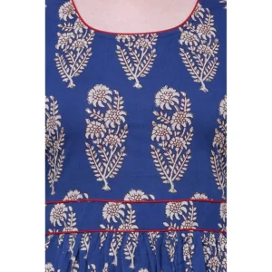 Women's Cotton Printed Anarkali Kurti (Blue, Cotton) - Image 2