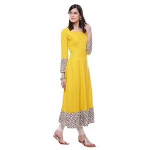 Women's Rayon Printed Solid Anarkali Kurti (Yellow, Rayon) - Image 5