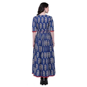 Women's Cotton Printed Anarkali Kurti (Blue, Cotton) - Image 3