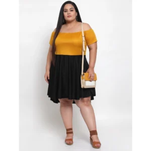 Women's Hojri Solid Knee Length Fit and Flare Dress (Black) - Image 3