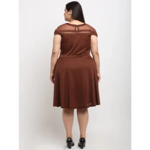 Women's Hojri Solid Knee Length Fit and Flare Dress (Brown) - Image 2
