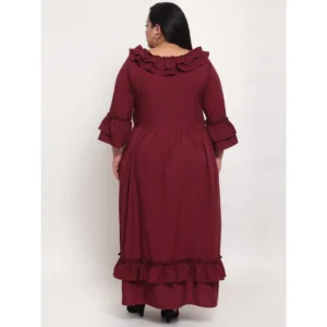 Women's Crepe Solid Full Length Fit and Flare Dress (Maroon) - Image 2