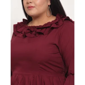 Women's Crepe Solid Full Length Fit and Flare Dress (Maroon) - Image 4