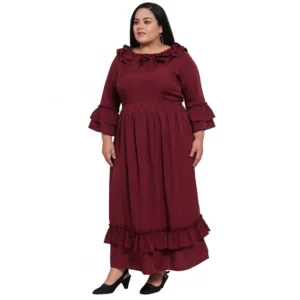 Women's Crepe Solid Full Length Fit and Flare Dress (Maroon) - Image 6