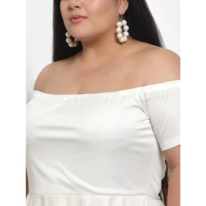 Women's Hojri Solid Knee Length Fit and Flare Dress (Off White) - Image 4