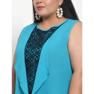 Women's Georgette Solid Knee Length Fit and Flare Dress (Blue) - Image 4