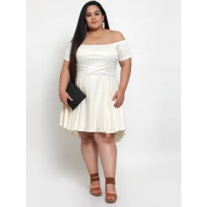 Women's Hojri Solid Knee Length Fit and Flare Dress (Off White) - Image 3