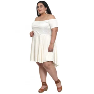 Women's Hojri Solid Knee Length Fit and Flare Dress (Off White) - Image 6