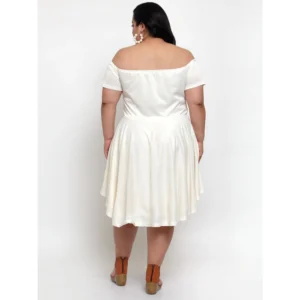 Women's Hojri Solid Knee Length Fit and Flare Dress (Off White) - Image 2