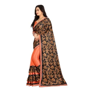 Women's Lycra Blend Saree with Blouse (Orange, 5-6 Mtrs) - Image 3