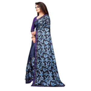Women's Lycra Blend Saree with Blouse (Blue, 5-6 Mtrs) - Image 3