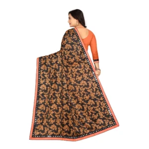 Women's Lycra Blend Saree with Blouse (Orange, 5-6 Mtrs) - Image 2