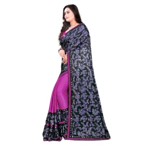 Women's Lycra Blend Saree with Blouse (Purple, 5-6 Mtrs) - Image 3