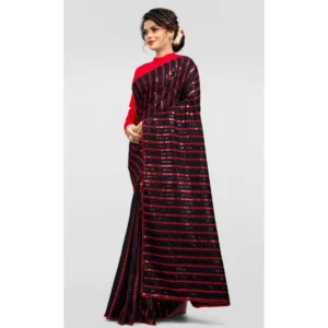 Women's Vichitra Saree with Blouse (Red, 5-6 Mtrs) - Image 3