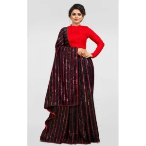 Women's Vichitra Saree with Blouse (Red, 5-6 Mtrs) - Image 4