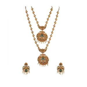 Women's Elegent And Modern Double Line Temple Jewellery Set (Green, Free Size) - Image 2