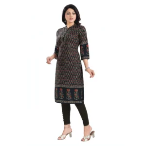 Women's 3/4th Sleeve Cotton Blend Tunic Long Kurti (Black) - Image 3